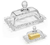 Butter Dish con Tapa, Mantequera de Cristal, Mantequeras Cuadrada con Tapa, Mantequera Pequeña, Apta para Usar En El Frigorífico Y En la Mesa,10,8 * 6,7 * 6,5 CM