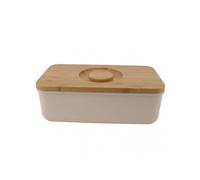 Butter Dish with Wooden Lid Keep Freshness Large Capacity Modern Bread Storage Box for Kitchen Countertop Beige