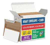Buttercrafts Tarjetas y sobres en blanco de 4 x 6 pulgadas, paquete de 100 cartulinas blancas planas de 250 g/m² + sobres de papel kraft autosellantes de 5 x 7 pulgadas para negocios de calcomanías