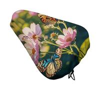 Butterflies And Blooms - Funda de asiento de bicicleta acolchada suave, cojín extra ancho para asiento de bicicleta para mujeres y hombres, cómodo, cojín impermeable de repuesto con cordón, apto para