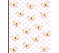 Butterflies and Pink Polka Dots Notebook Journal, 100 pages, 7.5 X 9.25 inches, Wide Ruled Lined, Soft Paperback, For School, Work, Personal Use