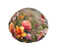 Butterflies In Bloom - Gorro de ducha reutilizable impermeable para mujer, cubierta elástica para el cabello, para baño, spa, viajes y uso diario