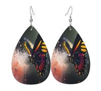 Butterflies in the Mist - Pendientes de piel con forma de lágrima para mujer, aretes colgantes ligeros de PVC, ganchos de plata 925, impresiones de doble cara, regalo hipoalergénico