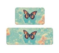 Butterflies In The Ocean - Juego de 2 tapetes de cocina acolchados cómodos para decoración del hogar, tapetes de cocina para el suelo, antideslizantes, lavables, para lavandería, 43 x 119 cm + 43 x 76