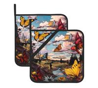 Butterflies in The Valley - Juego de dos soportes cuadrados a prueba de calor (20 x 20 cm), telas de calidad, antiquemaduras y fáciles de limpiar