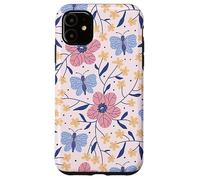 Butterfly and Flowers Blush Pink Blue Cute Botanical Garden Carcasa para iPhone 11