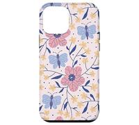Butterfly and Flowers Blush Pink Blue Cute Botanical Garden Carcasa para iPhone 12 Mini