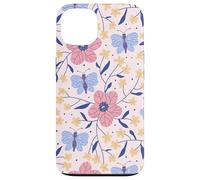 Butterfly and Flowers Blush Pink Blue Cute Botanical Garden Carcasa para iPhone 13
