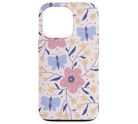 Butterfly and Flowers Blush Pink Blue Cute Botanical Garden Carcasa para iPhone 13 Pro