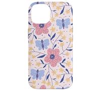 Butterfly and Flowers Blush Pink Blue Cute Botanical Garden Carcasa para iPhone 14