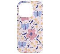 Butterfly and Flowers Blush Pink Blue Cute Botanical Garden Carcasa para iPhone 14 Pro