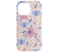 Butterfly and Flowers Blush Pink Blue Cute Botanical Garden Carcasa para iPhone 14 Pro MAX