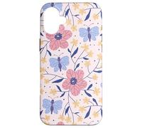 Butterfly and Flowers Blush Pink Blue Cute Botanical Garden Carcasa para iPhone 16 Plus