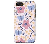 Butterfly and Flowers Blush Pink Blue Cute Botanical Garden Carcasa para iPhone SE (2020) / 7/8