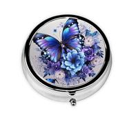 Butterfly Bloom - Organizador de pastillas personalizado único - Pastillero de viaje para 7 días AM PM con diseño de impresión completa - Mini organizador de medicamentos chapado en hierro
