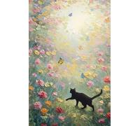 Butterfly Chase - Black Cat in Blooming Garden Journal | Cute Writing Journal for Cat Lovers & Art Enthusiasts: Lined Notebook with Cream Pages, 5.5 x 8.5 in