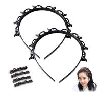 Butterfly Clip Headband for Women,90s Butterfly Clip Headband,Double Layer Twist Plait Bangs Hairstyle Hairpin,Professional Weave Bangs Clips (Black,2pcs)