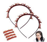 Butterfly Clip Headband for Women,90s Butterfly Clip Headband,Double Layer Twist Plait Bangs Hairstyle Hairpin,Professional Weave Bangs Clips (Brown,2pcs)