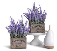 Butterfly Craze Plantas Artificiales de Lavanda en macetas de Madera rústica, realistas, Impresionantes Flores moradas de Seda sintética, elevar tu Patio, decoración del hogar u Oficina