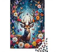 Butterfly Deer Rompecabezas Floral Forest 1000 Piezas Papel Reciclado Adultos Y Mayores De 12 Años Rompecabezas Juego Educativo para Relajarse 38x26cm/1000pcs