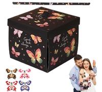 Butterfly Design Exploding Present Box, Creative Birthday Box, Valentines Surprise Present Box, Exploding Present Boxes 15,5 x 15,5 x 2,3 cm for Present, Interior, Outdoor, White, Pink, Black, Blue