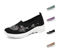 Butterfly Embroidered Orthopedic Shoes for Women Wide Width Slip On Walking Shoes Arch Support Breathable Mesh Sneakers Comfort Loafers Non Slip (Black,38)