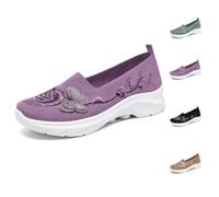 Butterfly Embroidered Orthopedic Shoes for Women Wide Width Slip On Walking Shoes Arch Support Breathable Mesh Sneakers Comfort Loafers Non Slip (Purple,39)