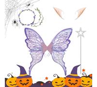 Butterfly Fairy Costume, Halloween Outfit Butterfly Wings, Dress Up Set with Wand and Ears, Whimsical Lightweight Design, Ideal for Girlfriend, Girls, Adults, Sisters, Teens