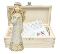 butterfly Figura De Ángel Guardián De Cerámica Con Caja De Regalo De Madera Natural