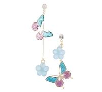 Butterfly Flower Jewelry Studs Hoop Bracelets Yellow Earrings for Women Necklace Chandelier Pendant Blue Alloy