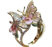 Butterfly Flower Ring,Enamel Butterfly Flower Ring,Size Can Be Changed at Will,Women's Fashion Shiny Flowers Butterflys Rings (Gold-B)