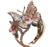 Butterfly Flower Ring,Enamel Butterfly Flower Ring,Size Can Be Changed at Will,Women's Fashion Shiny Flowers Butterflys Rings (Rose Gold-B)