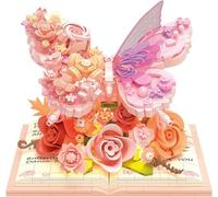 Butterfly Garden 3D Blocks with LED,Romantic 3D Book Flower Bouquet Butterfly Building Set,No-Wilt Nature Decor,Romantic Botanicals Building Blocks,Art Crafts Gift for Girls