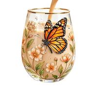 Butterfly Glass Cup - Glass 11.5cm 4.53in Height With 7.5cm 2.95in Diameter