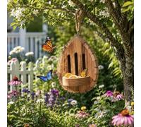 Butterfly House and Feeder for Garden, Teardrop-Shaped Wooden Insect Hotel Habitat with Feeding Station, Weatherproof Bee Box Shelter for Outdoor Backyard Decor and Pollinators (3pcs)