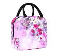 Butterfly in Roses - Bolsa de almuerzo para mujer, bolsa térmica con aislamiento de apertura ancha, impermeable, a prueba de fugas, organizador de almuerzo térmico