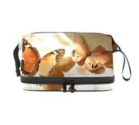 Butterfly in The Sun - Neceser de doble capa para mujeres y niñas, neceser de viaje, bolsa organizadora de maquillaje con compartimento para brochas, multicolor, 27x15x14 cm/10.6x5.9x5.5 in, Neceser