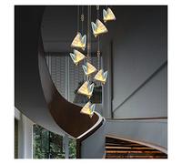 Butterfly Long Creative Art Rotating Stair Pandent Lights Duplex Villa Lighting for Living Dining Room Lamp LED Chandelier (8headsround Threecolors)