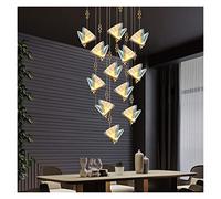 Butterfly Long Creative Art Rotating Stair Pandent Lights Duplex Villa Lighting for Living Dining Room Lamp LED Chandelier (12headsround Warmlight)