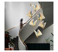 Butterfly Long Creative Art Rotating Stair Pandent Lights Duplex Villa Lighting for Living Dining Room Lamp LED Chandelier (6headsround Threecolors)