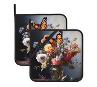Butterfly On A Bouquet - Soportes cuadrados a prueba de calor (juego de dos) de 8 x 8 pulgadas: telas de calidad, antiquemaduras y fáciles de limpiar