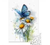 Butterfly on Daisies Watercolor Print Puzzles Imposible,desafío para Adultos Entretenimiento Creativo 1000 Piezas Obra De Arte De Juego De para Adultos Y Niños Mayores De 12 Años 70x50cm/1000pcs
