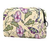 Butterfly on Morning Glory - Bolsa de cosméticos para mujer, neceser de viaje, bolsa organizadora de maquillaje grande con cremallera, multicolor, 18.5x7.5x13cm/7.3x3x5.1in, Neceser