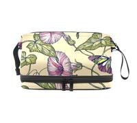 Butterfly on Morning Glory Plant - Neceser de doble capa para mujeres y niñas, neceser de viaje, bolsa organizadora de maquillaje con compartimento para cepillos, multicolor, 27x15x14 cm/10.6x5.9x5.5