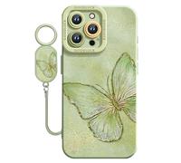Butterfly Pattern iPhone Case, Silicone Shockproof, Raised Camera Protection, Suitable for Butterfly and Oil Painting Art Lovers (13plus,Light Green)