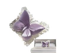 Butterfly Pillow - Soft Seating Cushion for Sofa Bed Couch | Plush Stuffed Seat Pad with Lace Trim, Decorative Throw Pillow for Bedroom Desk Birthday Halloween Christmas, 45x40cm Beige Pink Purple