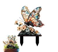 Butterfly Plant Stakes, Waterproof Garden Decor, 8,9 x 11,8 pulgadas Flower Post with Retro Stone, Acrylic Ornament, Outdoor Sculpture with 2D Style, Landscaping Tool for Pathway & Park