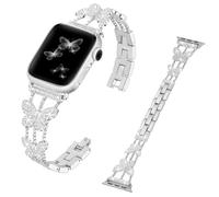 Butterfly Sparkle - Correa de metal con diamantes de imitación para mujer, compatible con correas de Apple Watch Series 10/9/8/7/6/5/4/3/2/1/SE/Ultra, para 38 mm, 40 mm, 41 mm y 42 mm, 44 mm, 45 mm