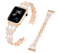 Butterfly Sparkle - Correa de metal con diamantes de imitación para mujer, compatible con correas de Apple Watch Series 10/9/8/7/6/5/4/3/2/1/SE/Ultra, para 38 mm, 40 mm, 41 mm y 42 mm, 44 mm, 45 mm