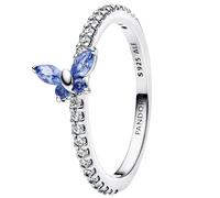 Butterfly Sterling Silver Ring with Cornflower Blue Crystal and Clear Cubic Zirconia